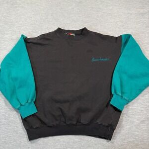 Boss America Sweatshirt Mens M Black Teal Colorblock Pullover Vintage Crewneck